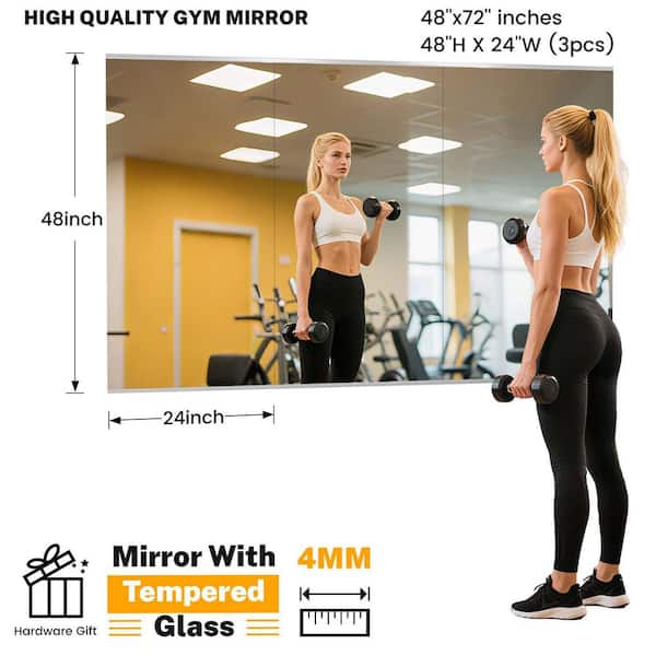 3-Pieces 24 in. W x 48 in. H Modern Rectangle Frameless Wall-Mounted Dance Mirror Garage Gym Mirror