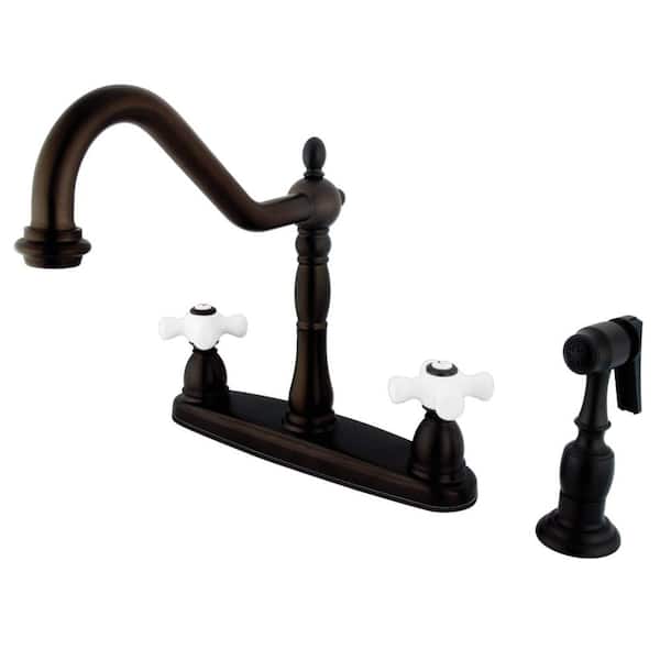 Kingston Brass Heritage 2-Handle Standard Kitchen Faucet with Side Sprayer in Oil Rubbed Bronze