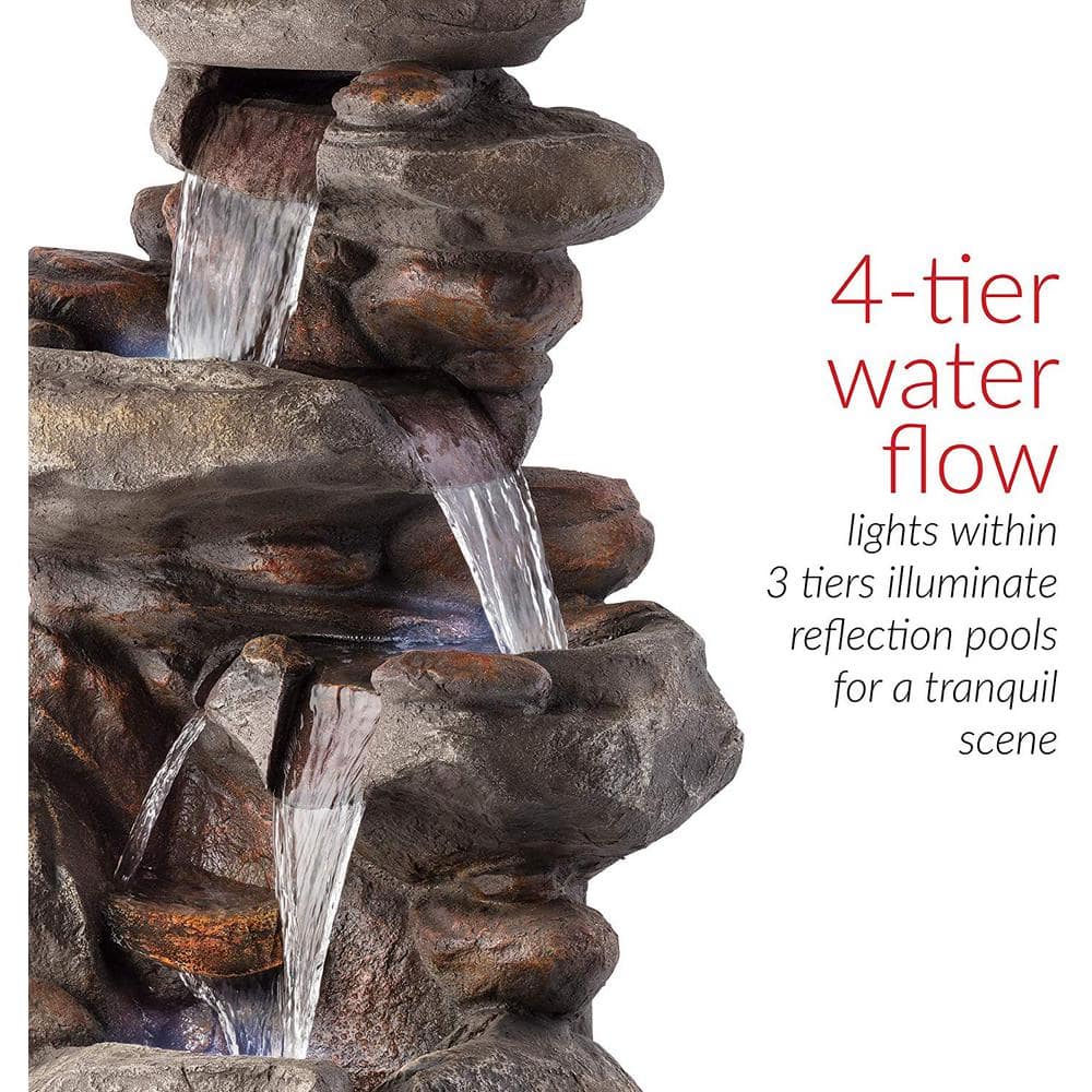 Gray Polystone Rock Waterfall Fountain with LED Light