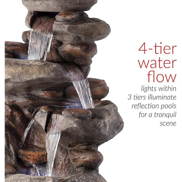 Alpine Corporation 4-Tier Rock Water Fountain with LED Lights Alpine Corporation 4-Tier Rock Water Fountain with LED Lights