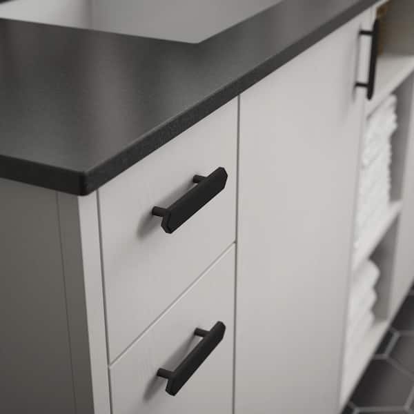 Elongated Hex 3 in. (76 mm) Modern Matte Black Cabinet Drawer Bar Pull