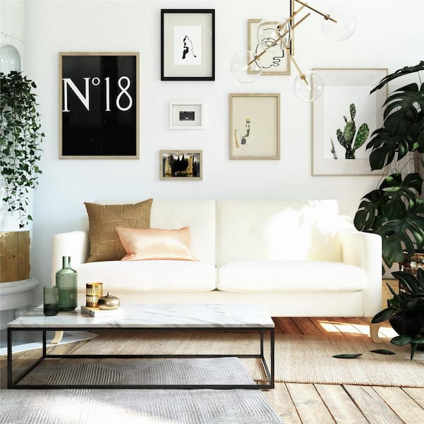 Mr. Kate Tess 74 in W, Square Arm, Rectangle Linen Sofa, White Linen