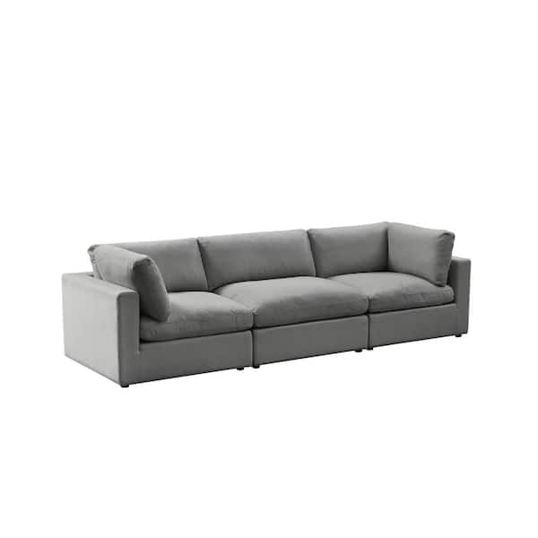 Shabby Chic Yaritza 36 in. Wide Flared Arm Upholstered Linen Rectangle 3-Seat Sofa in Grey
