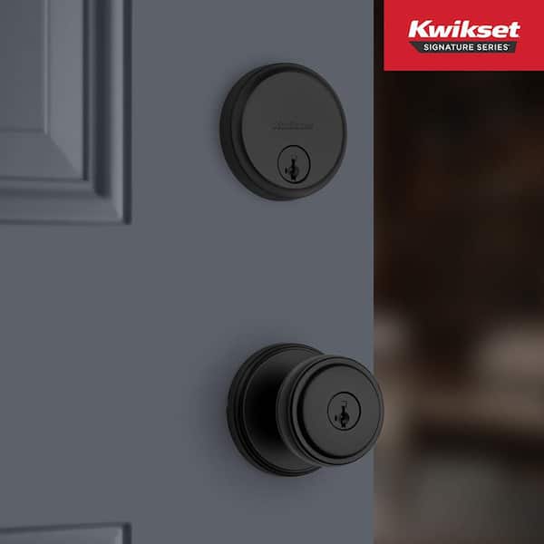 Sora Matte Black Keyed Entry 2.19 in. Door Knob and Single Cylinder Deadbolt Combo Pack Featuring SmartKey Security