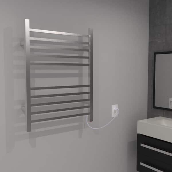 Radiant Square 10-Bar Plug-In Electric Towel Warmer in Brushed Stainless Steel