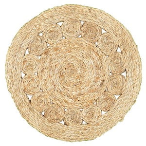 Rustic Natural Tan 15 in. Bordered Round Organic Jute Placemat (Set of 2)