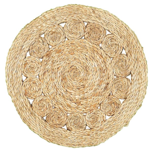 LR Home Rustic Natural Tan 15 in. Bordered Round Organic Jute Placemat (Set of 2)