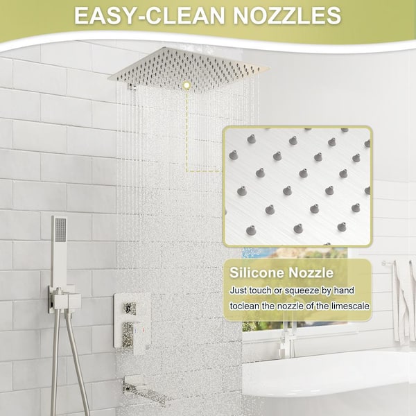 Single-Handle 3-Spray Hand Shower Tub and Shower Faucet with 12 in. Wall Mount Rain Shower Heads in Brushed Nickel