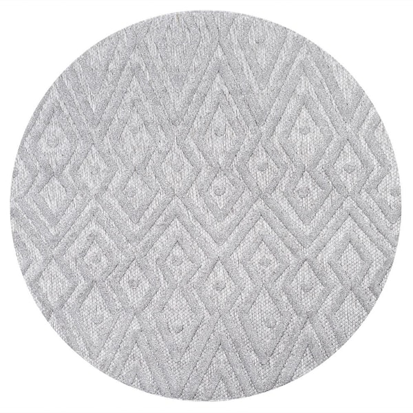 Balansat Moroccan Diamond Light Gray 5 ft. Round Indoor/Outdoor Area Rug
