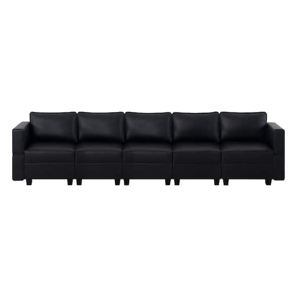 HOMESTOCK 164.38 in. W Faux Leather 10-Seater Living Room Modular Sectional Sofa for Streamlined Comfort in Black