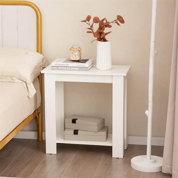 23.5 in. White Rectangular Engineered Wood 2-tier End Table w/ Storage Shelf Night Stands Sofa Side Coffee Table