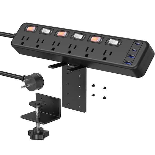 10 ft. 6-Outlet Power Strip Surge Protector with 30-Watt USB C and 6 Individual Switches