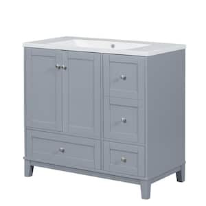 Modern 36 in. W x 18 in. D x 34.3 in. H Single Sink Freestanding Bath Vanity in Gray with White Cultured Marble Top