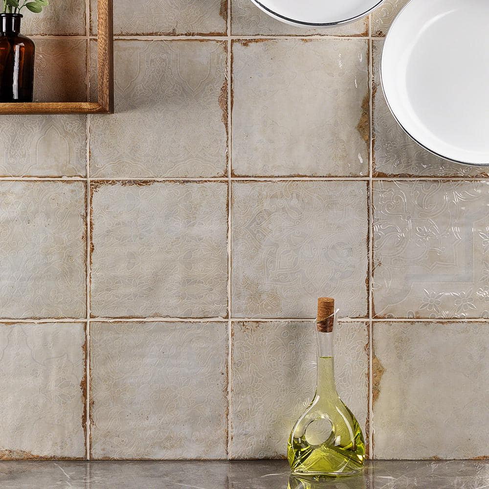 Angela Harris Distressed White Ceramic 8'' x 8'' Wall Tile