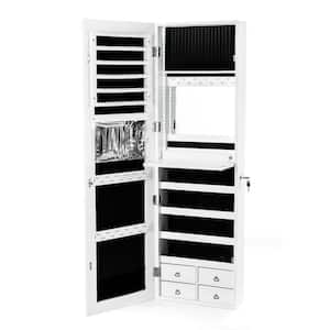 White Mirror Jewelry Cabinet 96 LED Lights Wall Door Mounted Armoire with Makeup Rack 47 in. H x 14.5 in. W x 5 D in.