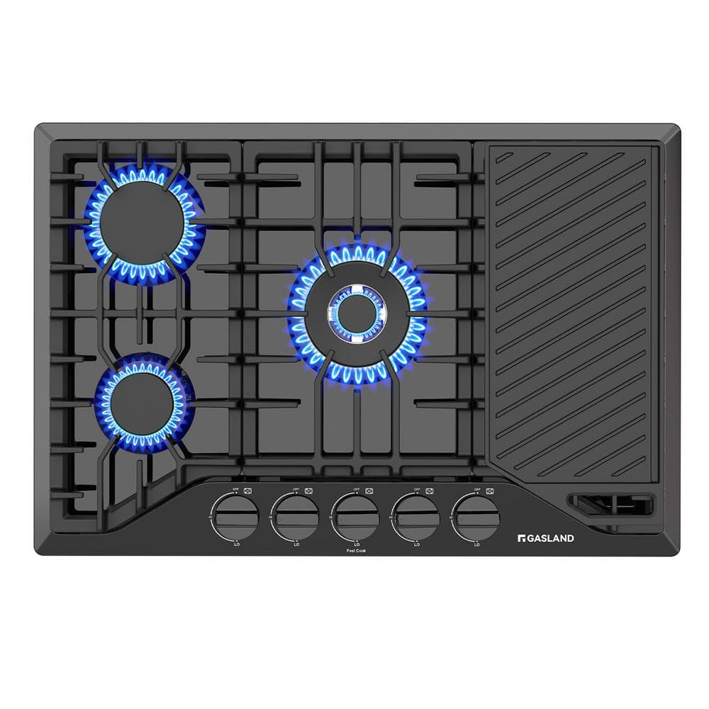 30 Inch Black Stainless Steel 5-Burner Gas Cooktop with Griddle