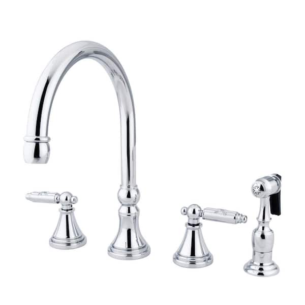 Kingston Brass Georgian 2-Handle Standard Kitchen Faucet with Side Sprayer in Polished Chrome