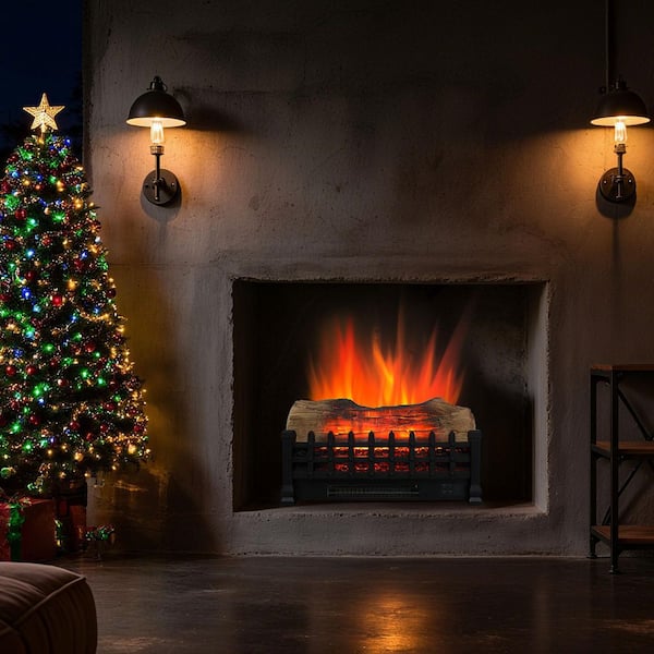 20 in. Freestanding Electric Fireplace Insert in Antique Black with 3D Logs, 1400-Watt Heater for 400 sq. ft.