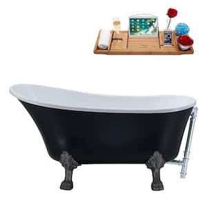63 in. Acrylic Clawfoot Non-Whirlpool Bathtub in Matte Black With Brushed Gun Metal Clawfeet And Polished Chrome Drain