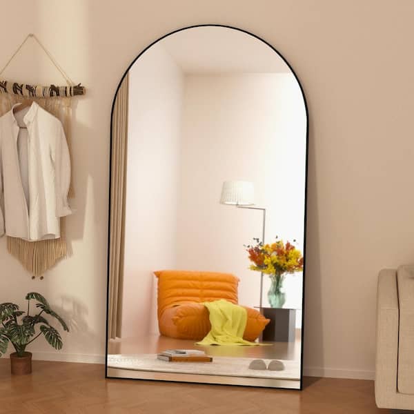 GOGEXX 32 in. W x 71 in. H Oversized Arched Full Length Mirror Wood Framed Black Wall Mounted/Standing Mirror Floor Mirror