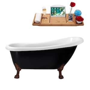 61 in. x 27.6 in. Acrylic Clawfoot Soaking Bathtub in Glossy Black with Matte Oil Rubbed Bronze Clawfeet and Pink Drain