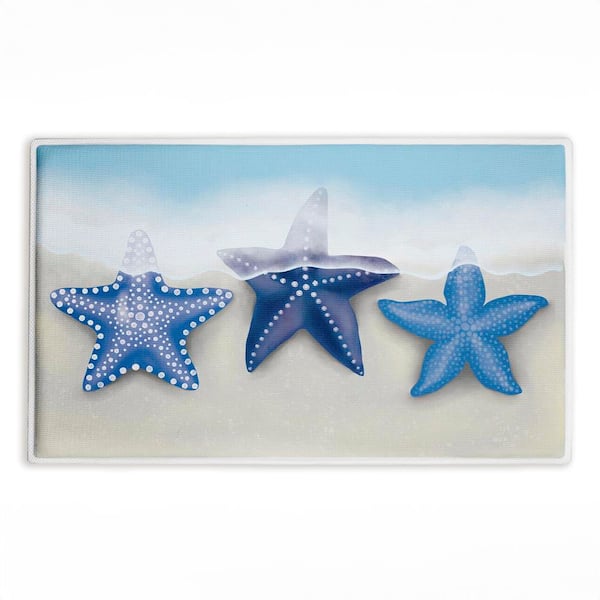 By The Shore Starfish 18 in. x 30 in. Blue Graphic Polyester Blend Rectangle Bath Mat