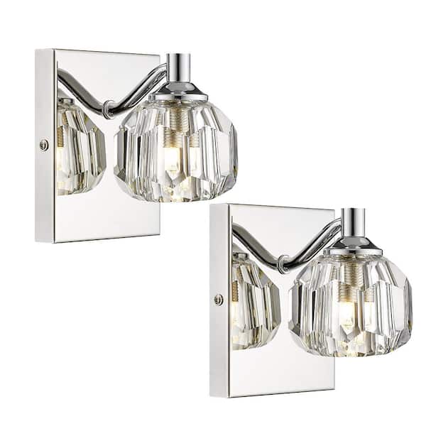 pasentel Modern 4.25 in. 1 Light Chrome Bathroom Vanity Light Over Mirror with Crystal Shade(2-Pack)