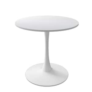 32 in. White Modern Round Outdoor Coffee Table with MDF Tabletop, Metal Base