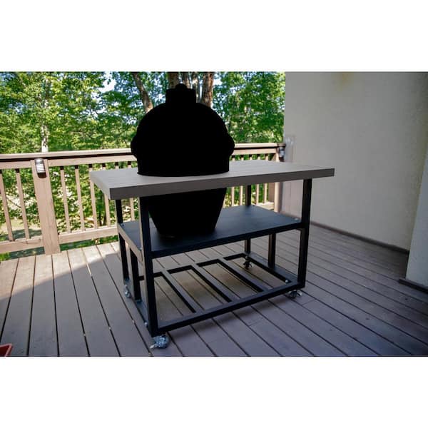 35 in. H x 58 in. W x 35 in. D Charcoal Gray Aluminum Grill Cart Table for KamadoJoe Big Joe Grill Series II