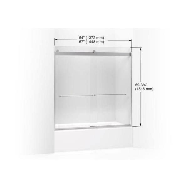 Levity 57" x 60" Silver Frameless Sliding Bath Door