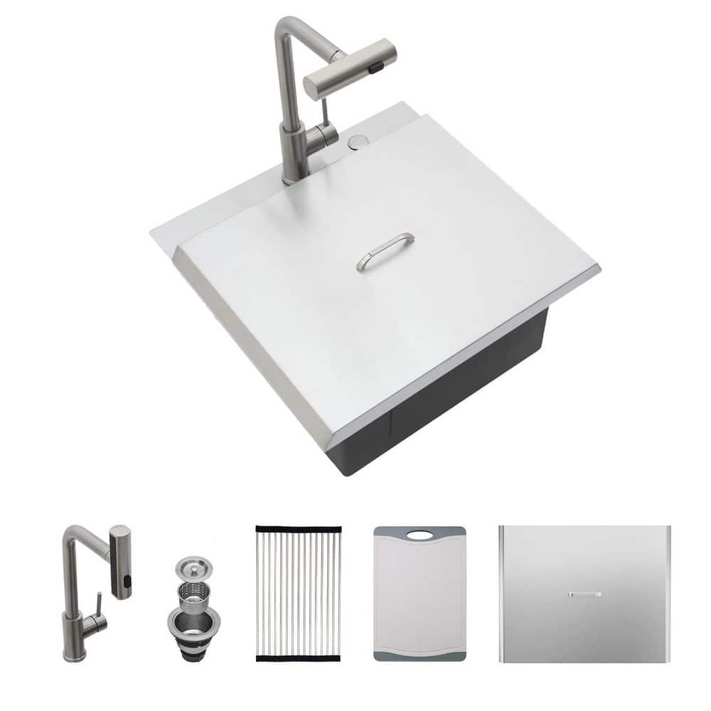 21 in. Drop-In Single Bowl 16-Gauge Brushed Nickel Stainless Steel Kitchen Workstation Sink with Pull-Out Faucet price history on PriceWatchPro