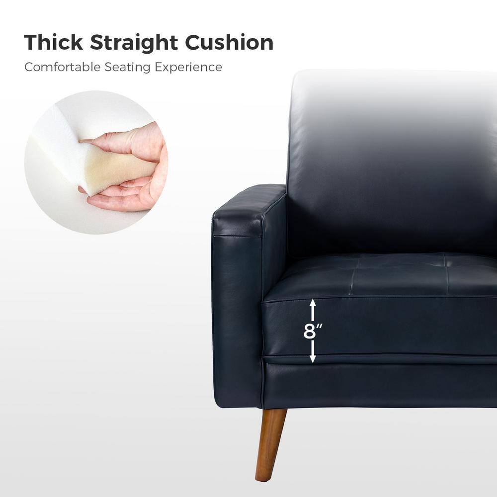 Navy Genuine Leather Mid-Century Modern Accent Chair