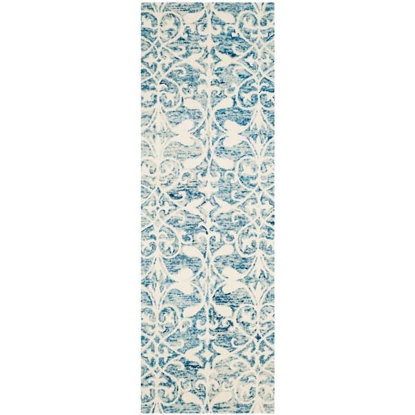 SAFAVIEH Chatham Dark Blue/Ivory 2 ft. x 7 ft. Floral Distressed Runner Rug