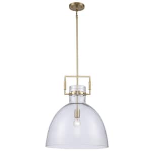 Briar 17.75 in. 1-Light Gold Pendant Light Fixture with Clear Glass Dome Shade