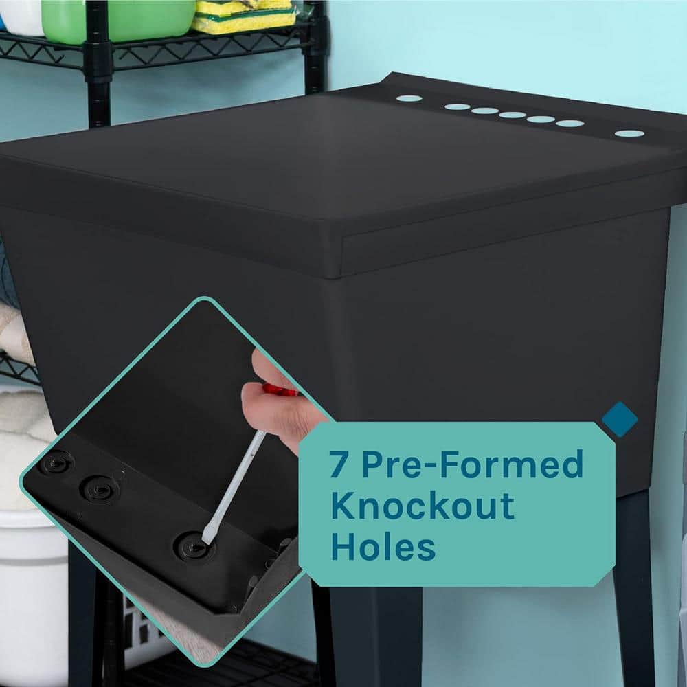 Black Thermoplastic Freestanding Utility Sink with High-Arc Faucet