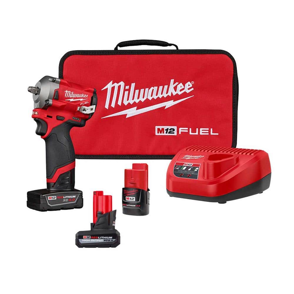 Milwaukee M12 FUEL 12V Lithium-Ion Brushless Cordless Stubby 3/8 in. Impact Wrench Kit w/XC High Output 5.0 Ah Battery Pack -  2554-22-2450