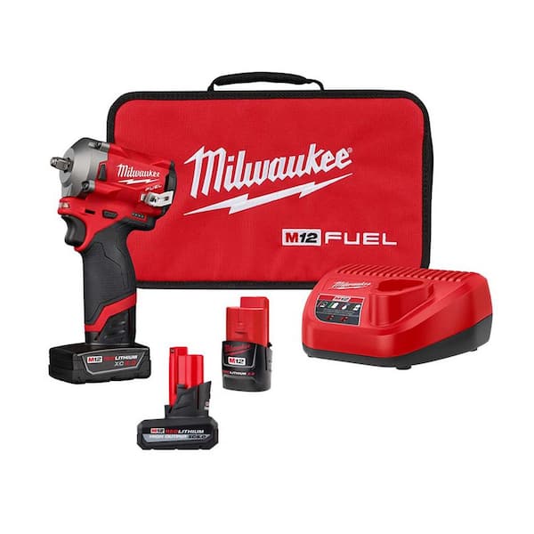 Milwaukee M12 FUEL 12V Lithium-Ion Brushless Cordless Stubby 3/8 in. Impact Wrench Kit w/XC High Output 5.0 Ah Battery Pack