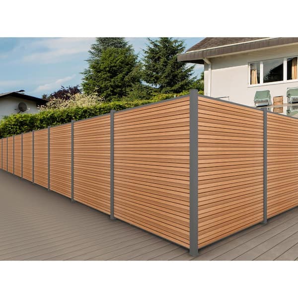 NewTechWood UltraEasy Fencing 6 ft. H x 6 ft. W Peruvian Teak Wood Plastic Composite Horizontal Fence Section with Black Frame