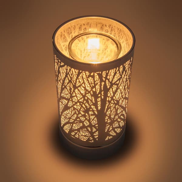 White & Wood Arched Candle Warmer Lamp