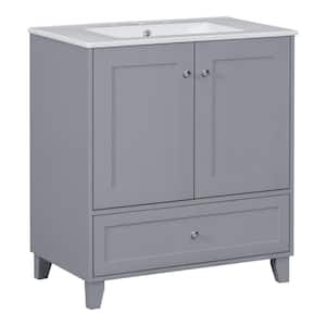 30 in. W x 18 in. D x 33.8 in. H Single Sink Freestanding Bath Vanity in Blue-Gray with White Ceramic Sink Top