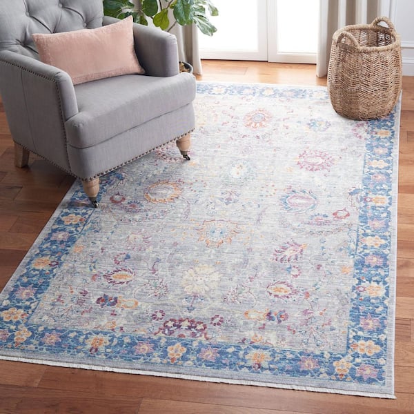 Illusion 9 ft. x 12 ft. Light Gray/Purple Floral Border Area Rug