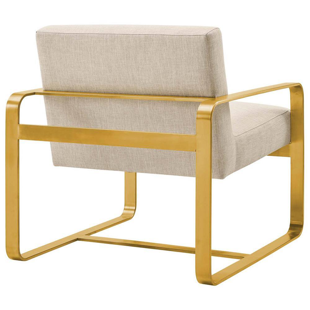 Beige Velvet and Gold Metal Accent Chair