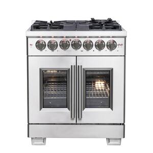Capriasca 30 in. Freestanding French Door Double Oven Dual Fuel Range 5 Burners Stainless Steel