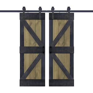 K Series 60 in. x 84 in. Aged Barrel/Carbon Gray Finished DIY Solid Wood Double Sliding Barn Door with Hardware Kit