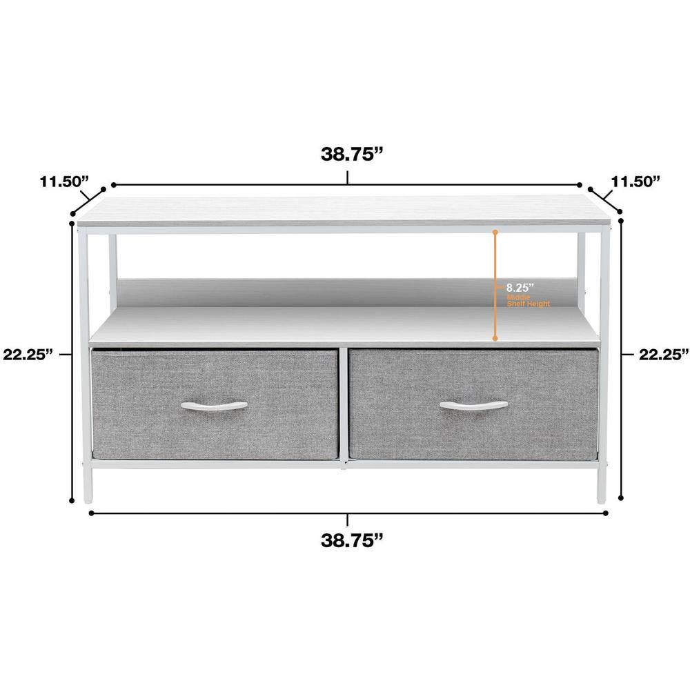 White Steel Frame TV Stand with Fabric Drawers