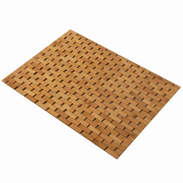 Basicwise 27.25 in. x 19.75 in. Brown Foldable Bamboo Bath Mat Natural Anti-Slip Rug, Flooring Solution for Bathroom Vanity Decor