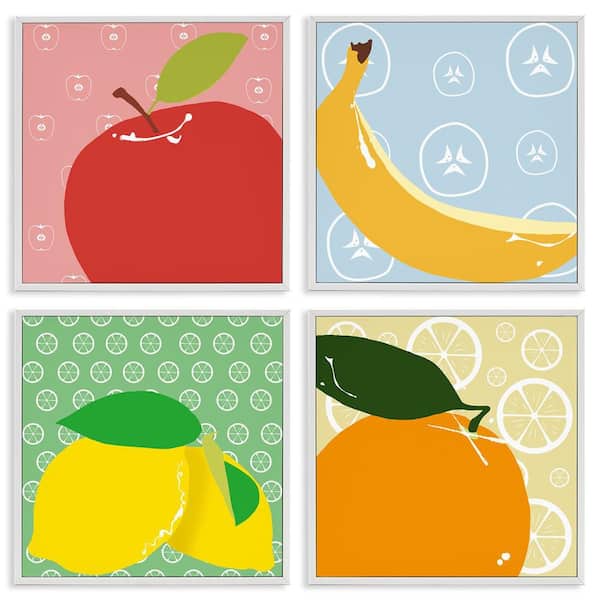 Stupell Industries Bright Kitchen Fruits by Daniela Santiago 4 Pieces White Framed Food Giclee Art Print 12 in. x 12 in.