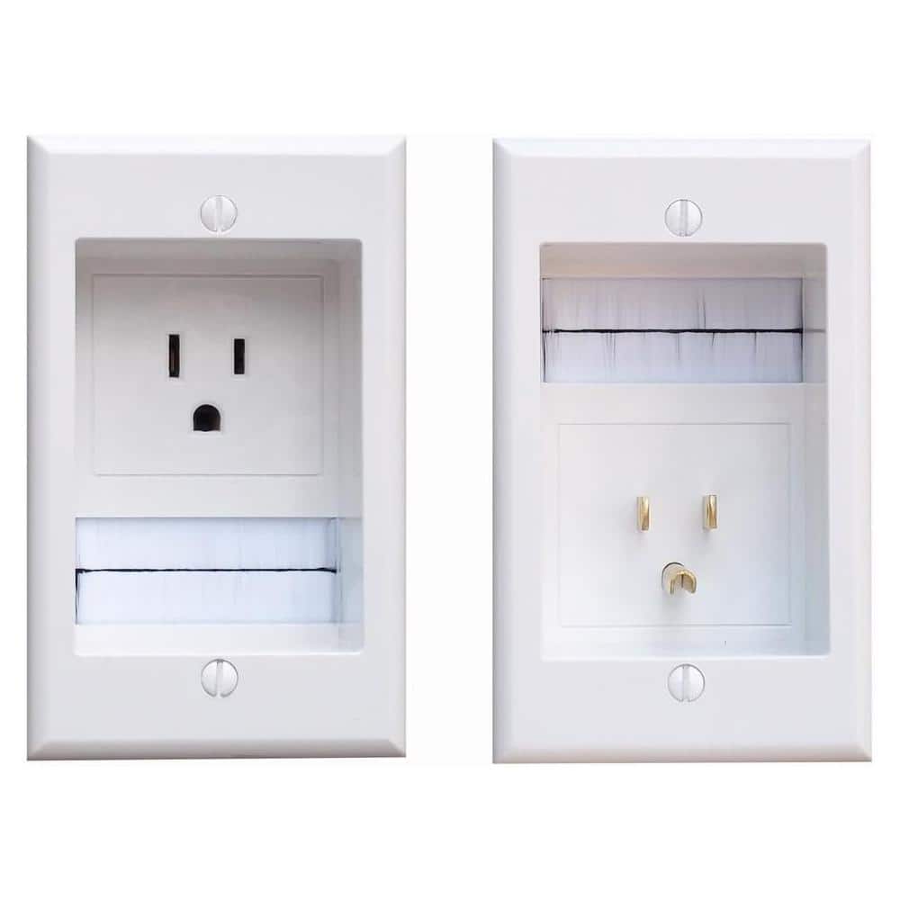 In-Wall Cable Management Kit with Recessed Single Outlet and HDMI Pass-Thro