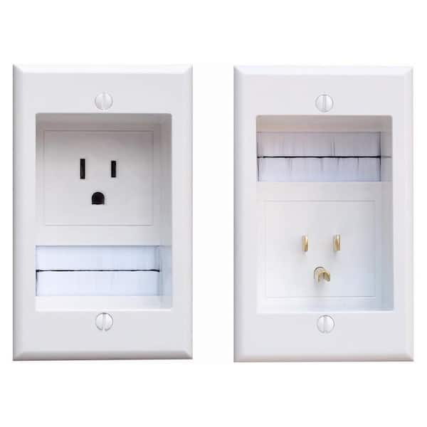 Unbranded In-Wall Cable Management Kit with Recessed Single Outlet and HDMI Pass-Through for Wall Mounted TVs in White