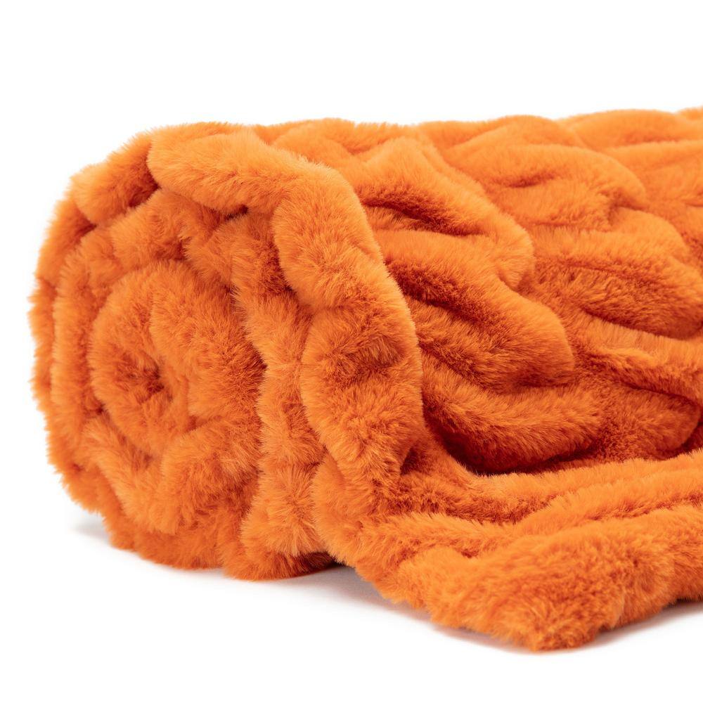 Orange Faux Fur Reversible Throw Blanket 50" x 65"